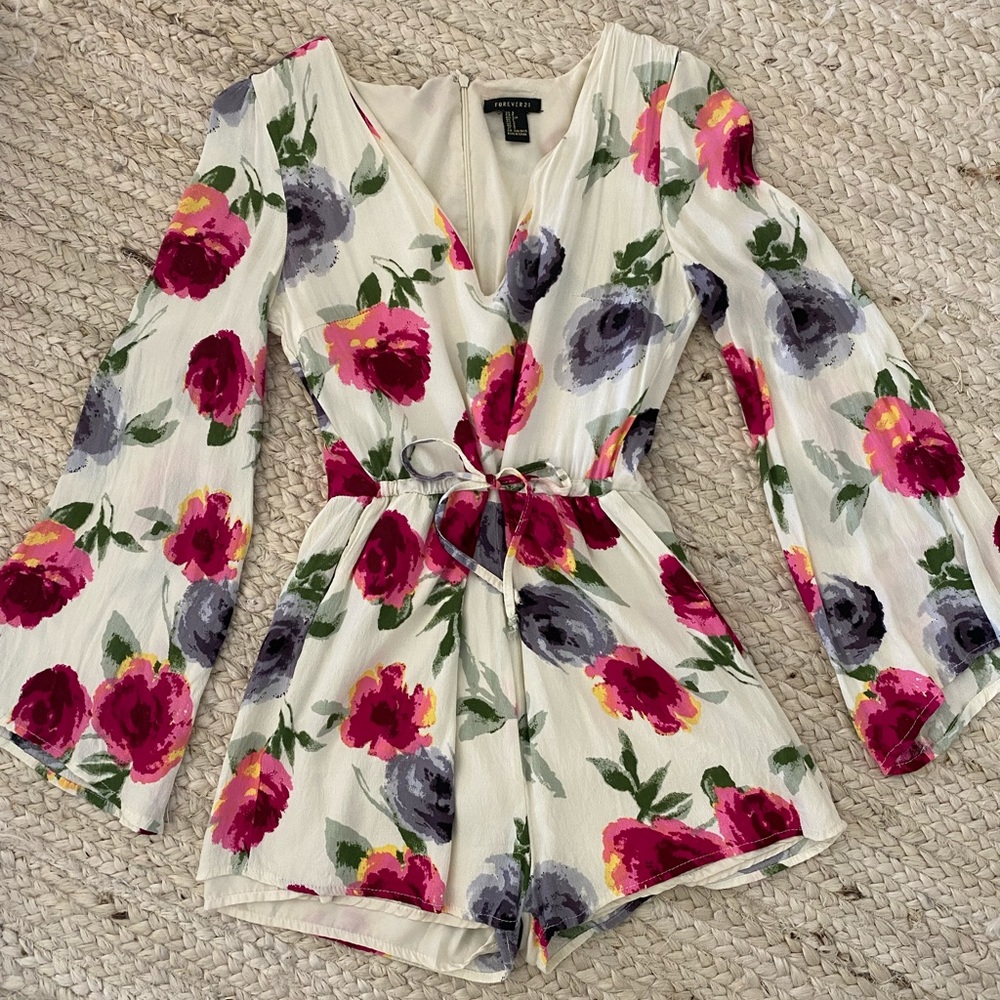 Forever 21 flower bell long sleeve romper